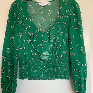 Intermix crop green silk blouse